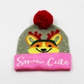 Pink and grey knitted LED Christmas hat with Corgi pattern and red pompom for kids - Hat Style 28 (Grey Pink Corgi)