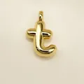 Polished 18K gold letter t bubble pendant with a high-shine mirror finish - Letter T