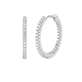 Elegant silver hoop earrings with pavé white zircon stones on a white background - Silver