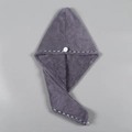 Thick dark grey coral fleece hair drying towel wrap with white button closure - Grey with Binding