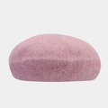 Detail of soft pink rabbit hair beret showing the warm knitted texture and fuzzy finish - Dusty Pink