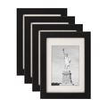 Set of four minimalist black wooden photo frames with white mats and artwork - 5 Inch (11.9x15.7cm) / Black