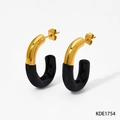 Pendientes minimalistas en forma de C con metal dorado y esmalte negro para mujer - Estilo Negro (KDE1754)