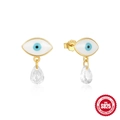 Vintage S925 sterling silver evil eye stud earrings with blue enamel and teardrop crystals - 925 Silver / Gold