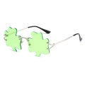 Occhiali da festa a quadrifoglio verdi con sottile montatura in metallo argento - 8110 Trifoglio Montatura Argento Lente Verde Chiaro