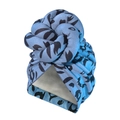 Faux suede turban headband featuring a twisted knot in light blue leopard print pattern - 10376/Blue Leopard
