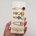 Five-piece candy-colored hair clip set with pearls and rhinestones on card - Yiyun Style (5 Piece Set)
