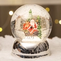 Christmas water snow globe with Santa in sleigh on a silver mirror electroplated base - Silver Base Reindeer Sleigh Style