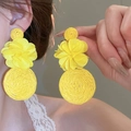 Bohemian bright yellow mesh petal earrings with woven disc for a vacation style - 65# Silver Needle - Yellow