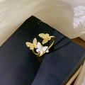 Elegant gold butterfly ring with sparkling zircons and white enamel finish for women - Adjustable Open / J13 Three Butterflies Ring