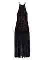 Detailed view of luxury velvet halter neck dress with high-density fringe hem and texture - XS / Coffee