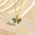Exquisite golden butterfly necklace with emerald green enamel and micro-pave crystals - BXL0256-7 Emerald Green Enamel Butterfly