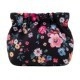 Floral print mini makeup bag with black background and drawstring closure design - Drawstring Style / Abundant Flowers