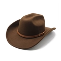 Detail of dark brown wool felt cowboy hat featuring leather band and metal buckle accent - M (56-58cm) / Coffee