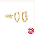 Gold S925 sterling silver earring set with star studs and zircon hoop earrings - Five-Pointed Star Row Zircon Style (Gold#4)