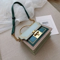 Fashionable green color-block handbag with woven texture and gold chain strap - Green