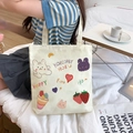 Tragetasche aus cremefarbenem Canvas mit süßen Illustrationen und großem Fassungsvermögen - Herz Erdbeere / Kein Reißverschluss Keine Innentasche