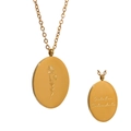 Golden stainless steel necklace featuring October Calendula flower and cursive engraving - October Calendula