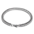Polished silver stainless steel Cuban link bracelet with secure lobster clasp for men - Silver 6mm Beveled Edge Curb Chain Bracelet-18cm