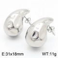 Pendientes de gota huecos plateados con textura de ondas líquidas, tamaño 31x18mm - Color Acero (KE112926-KFC)