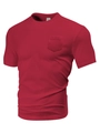 Detailed view of red waffle knit texture on a men's t-shirt with chest pocket and crew neck - S / Burgundy
