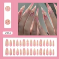 Pink gradient long almond press-on nails with 3D floral accents and glitter details - Z914 3D Peach Blossom