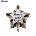 18 inch star-shaped Happy New Year foil balloon with gold and silver stripe pattern - 18-inch New Year Black and White Star Balloon