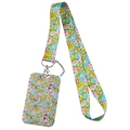 Neck lanyard with floral pattern and card holder in yellow, pink and green small flowers - KP204-16 Colorful Floral Card Holder Set