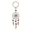 Detail of dreamcatcher keychain featuring silver wing charms and red crystal stones - Red Jasper