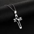 Collana a croce minimalista in acciaio inossidabile argento con ciondolo Gesù - Argento Cavo