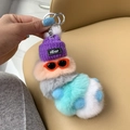 Plush caterpillar keychain with purple knit hat and sunglasses in multiple vibrant colors - Flesh Pink White Tail