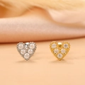 Macro shot of gold and silver heart-shaped stud earrings with sparkling zircon stones - Heart Style (6#)