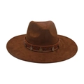 Chapeau fedora marron à large bord avec bande ethnique et pendentifs pièces argent - Taille unique / Café