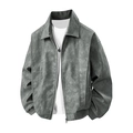 Vintage dark grey faux leather bomber jacket with 3D embroidery and ribbed cuffs - M / Light Gray