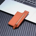 Braune gewebte Leder-Handytasche mit Reißverschluss und selbstklebender Rückseite - Vertikaler Flip-Stil / Braun
