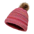 Colorful mixed knit beanie with brown faux fur pom pom for winter warmth and style - Rainbow Rose Red