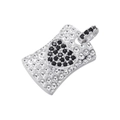 Macro detail of silver rectangle pendant with white crystals and black gemstone heart - Platinum with Black Zirconia Heart Pendant