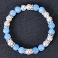 Multicolor natural stone bracelet with light blue beads and white pearls for women - Light Blue & White Artificial Pearl with Rhinestone Spacer Beads (Style 14)
