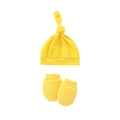 Yellow cotton knot baby hat and anti-scratch mittens set for newborns - Yellow Hat and Mittens