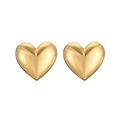Primer plano de pendientes de corazón dorados minimalistas con acabado metálico pulido - Pendientes de botón de corazón dorados