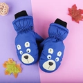 Blue kids winter ski mittens with cute bear face pattern and thick fleece lining - One Size / Blue Bear / 5-8 Years