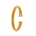 Macro shot of gold-plated C-shape open bracelet featuring a refined spring-thread texture - 8mm Gold Open Bangle