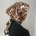 Classic brown leopard print satin silk square scarf worn as an elegant bawal hijab - #21 Brown Leopard