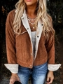 Women's vintage brown corduroy jacket with white fleece lining and snap buttons - S / Brown