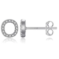 Sparkling S925 sterling silver round letter O stud earrings with pavé cubic zirconia - Silver O