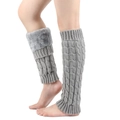 Grijze kabelgebreide beenwarmers voor dames met warme pluche voering en textuur - Pluche Gevoerd Kabel Gebreid / Lichtgrijs