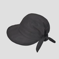 Close-up of women's black sun hat featuring wide brim and decorative bow knot tie - M (56-58cm) / Black