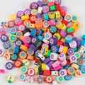 Colorful polymer clay beads with smiley face and fruit patterns for DIY jewelry making - Round Flower