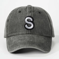Unisex vintage washed cotton baseball cap with embroidered S letter and adjustable strap - Letter S