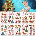 Tatuaggi temporanei natalizi colorati per bambini con Babbo Natale e renne su 10 fogli adesivi - Stile Cartone Animato di Natale 3(WST055)
